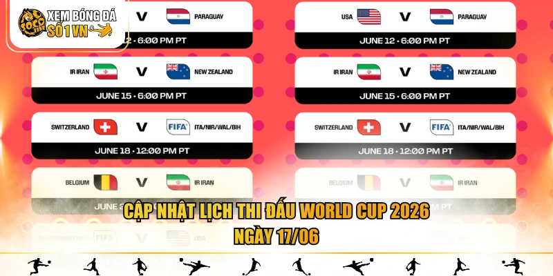 Cập nhật lịch thi đấu World Cup 2026 ngày 17/06